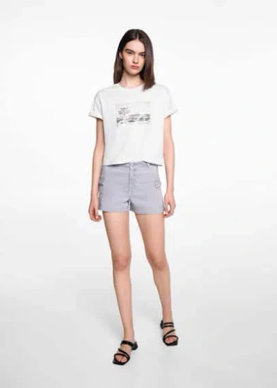Mango Teen Printed Cropped T-shirt Off White
