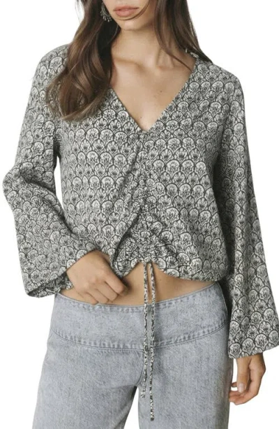 Mango Teen Printed Drawstring Hem Top In Gray