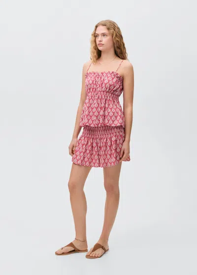 Mango Teen Printed Pleated Skirt Strawberry