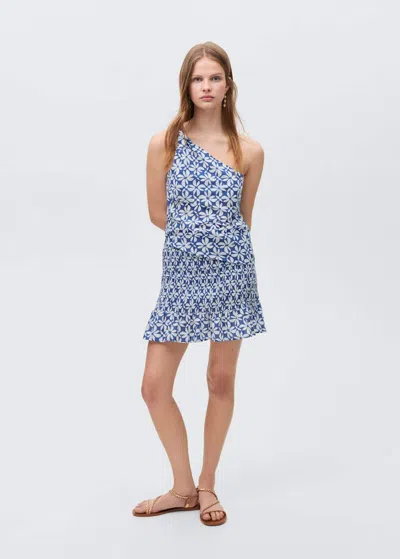 Mango Teen Printed Pleated Skirt In Bleu Électrique