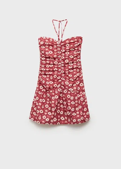 Mango Teen Printed Ruched Dress Pale Pink