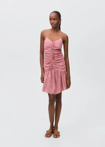Mango Teen Printed Ruched Dress Pink