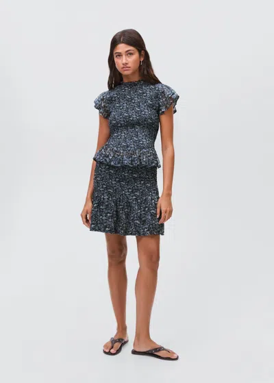 Mango Teen Printed Short Skirt Petrol Blue