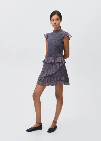 Mango Teen Printed Skirt With Ruffles Dark Navy