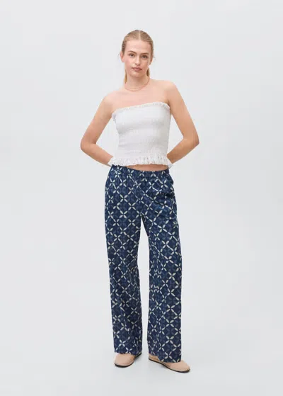 Mango Teen Printed Straight Trousers Dark Navy