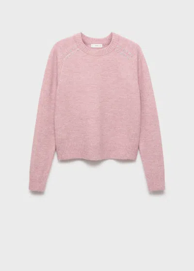 Mango Teen Studded Knitted Sweater Pastel Pink In Animal Print