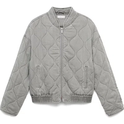 Mango Teen Quilted Denim Jacket Grey In Gray