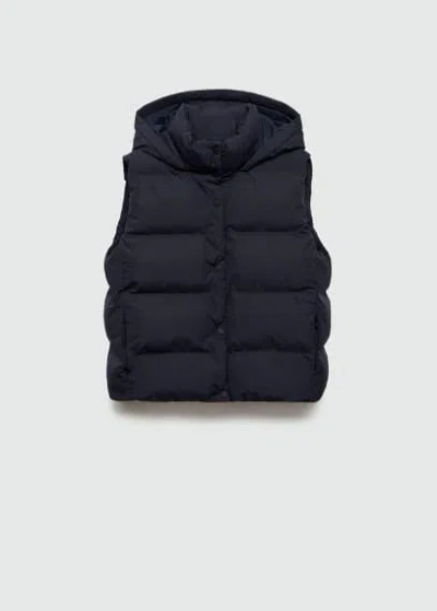 Mango Teen Quilted Gilet With Hood Dark Navy