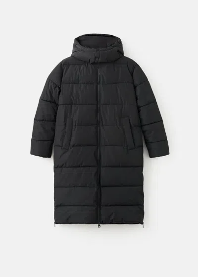 Mango Teen Quilted Long Coat Black