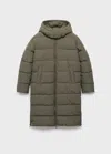 Mango Teen Quilted Long Coat Khaki In Brown