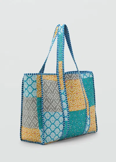 Mango Teen Quilted Patchwork Bag Blue In Bleu