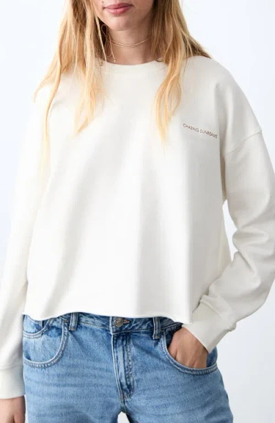 Mango Teen Raw Hem Cotton Graphic Sweatshirt In White