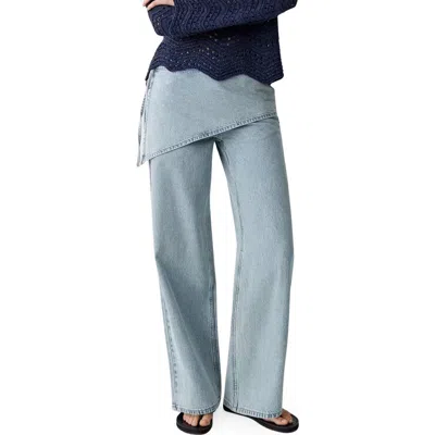 Mango Teen Removable Scarf Wide Leg Jeans In Blue