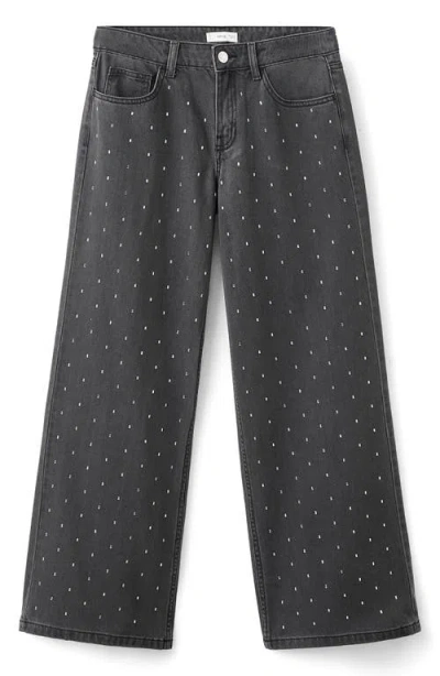 Mango Teen Rhinestone Detail Jeans In Black