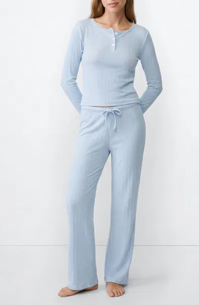 Mango Teen Ribbed Cotton Pajamas In Blue
