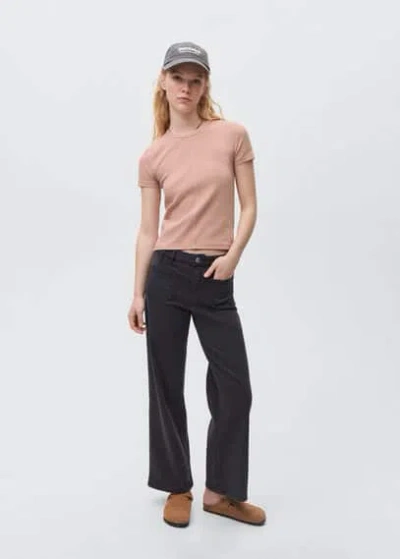 Mango Teen Ribbed Crop T-shirt Pale Pink
