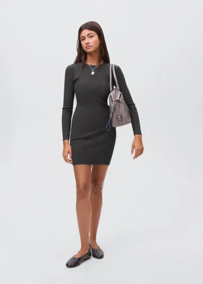 Mango Teen Robe Maille Côtelée Gris Anthracite - Fille - S -