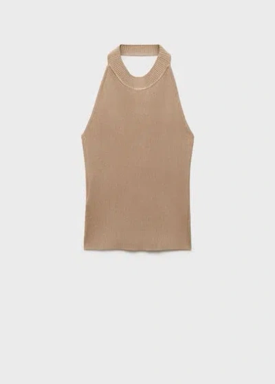 Mango Teen Ribbed Top With Back Slit Beige In Nude