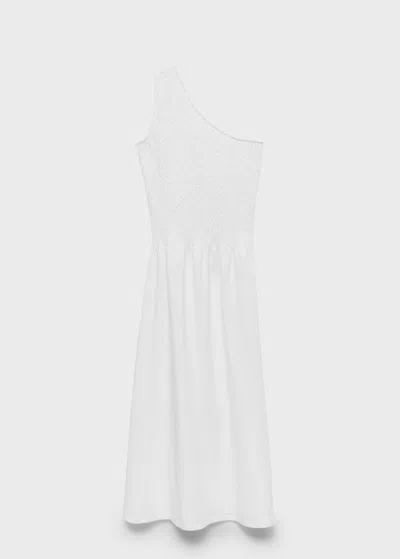 Mango Teen Asymmetric Honeycomb Dress Off White In Blanc Cassé