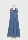 Mango Teen Cotton Dress With Crochet Panel Blue In Blue
