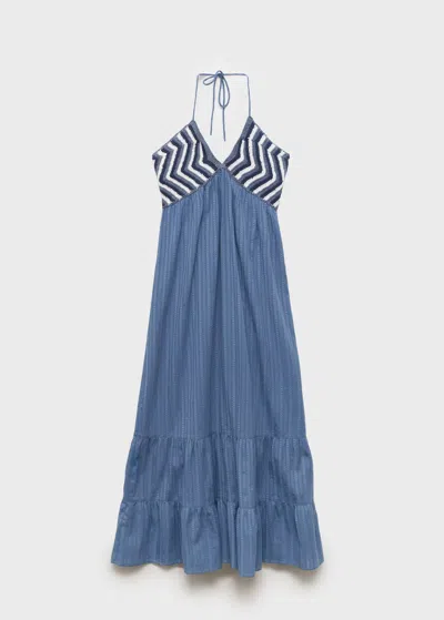Mango Teen Cotton Dress With Crochet Panel Blue