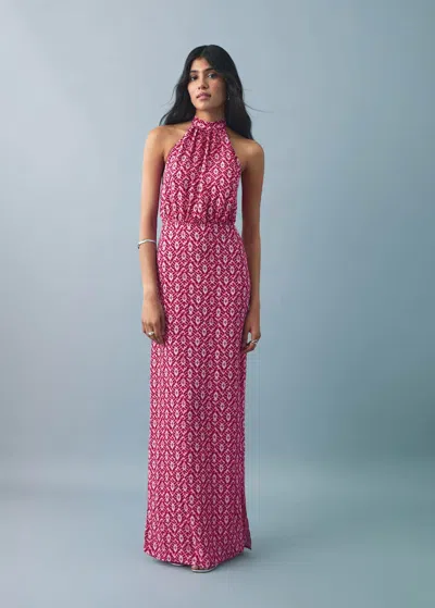 Mango Teen Halter-neck Printed Dress Pink