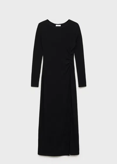 Mango Teen Long Dress With Side Slit Black In Multi