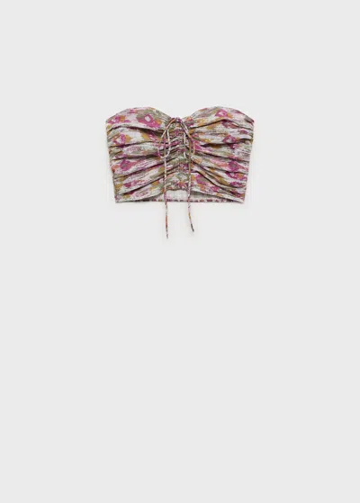 Mango Teen Ruched Cotton Top Pink