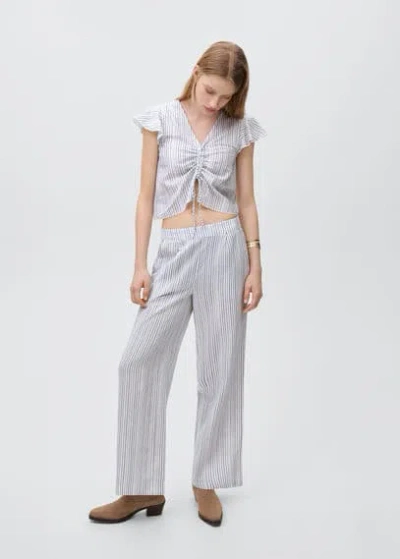 Mango Teen Ruched Detail Blouse Sky Blue