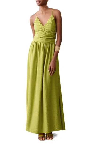Mango Teen Ruched Maxi Dress In Green