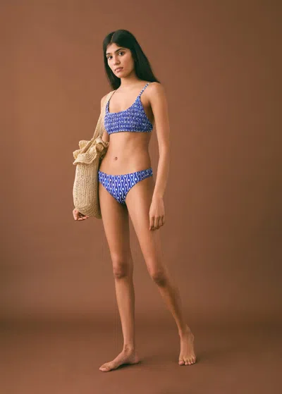 Mango Teen Ruched Printed Bikini Vibrant Blue
