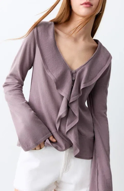 Mango Teen Ruffle Cardigan In Purple