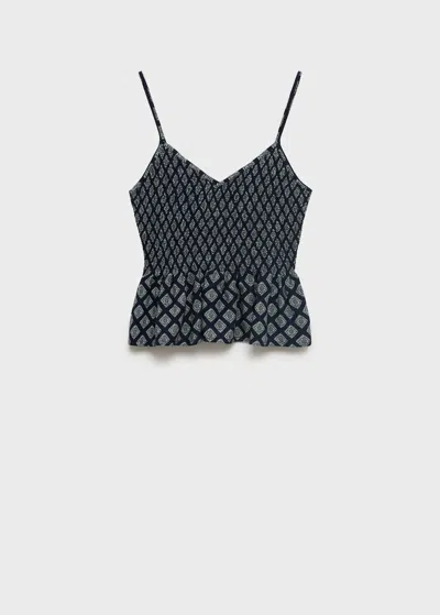 Mango Teen Ruffle Printed Top Navy