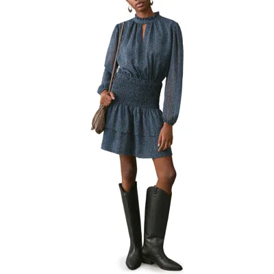 Mango Teen Ruffle Smocked Waist Long Sleeve Dress In Blue