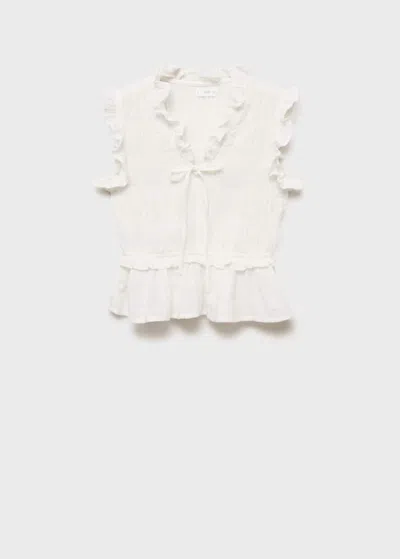 Mango Teen Ruffled Gathered Blouse Off White