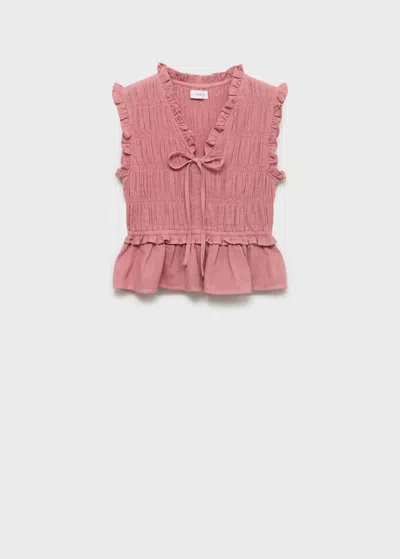 Mango Teen Ruffled Gathered Blouse Pale Pink