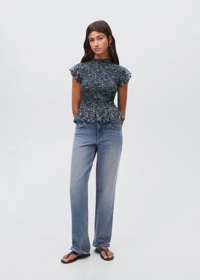 Mango Teen Blouse Imprimée À Volants Bleu Pétrole - Fille - S -