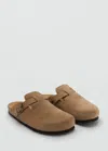 Mango Teen Leather Clogs With Buckle Sand In Sand
