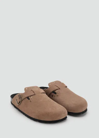 Mango Teen Suede Leather Clogs Medium Brown