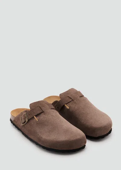 Mango Teen Suede Leather Clogs Medium Brown