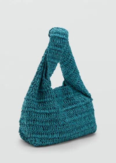 Mango Teen Natural Fibre Handbag Turquoise