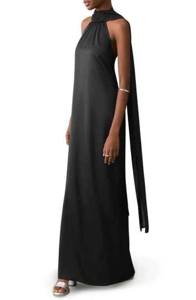 Mango Teen Satin Halter Dress In Black