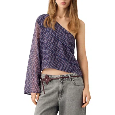 Mango Teen Scarf Print One-shoulder Top In Blue
