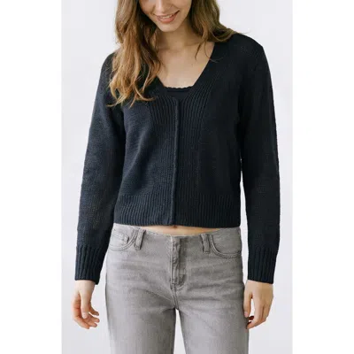 Mango Teen Seam Front V-neck Cotton Blend Sweater In Multi