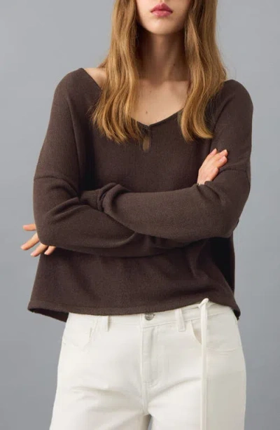 Mango Teen Semisheer V-neck Crop Sweater In Brown