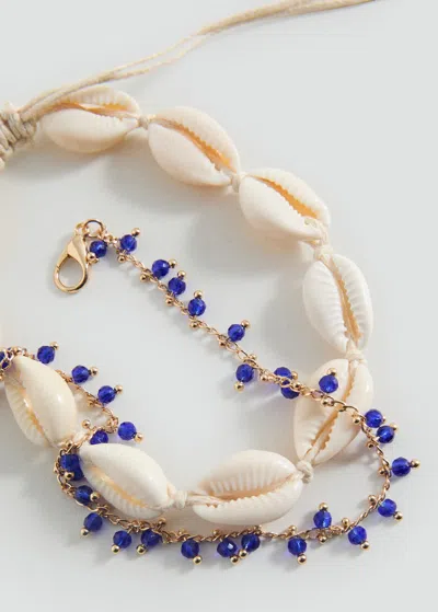 Mango Teen Shell And Bead Ankle Bracelets Gold