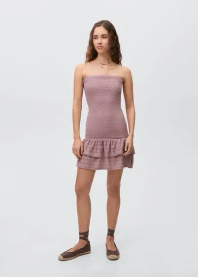 Mango Teen Short Ruffled Dress With Ruffles Underneath Pastel Pink In Rose Pastel