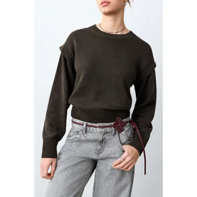 Mango Teen Shoulder Detail Cotton Blend Sweater In Brown