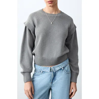 Mango Teen Shoulder Detail Cotton Blend Sweater In Gray