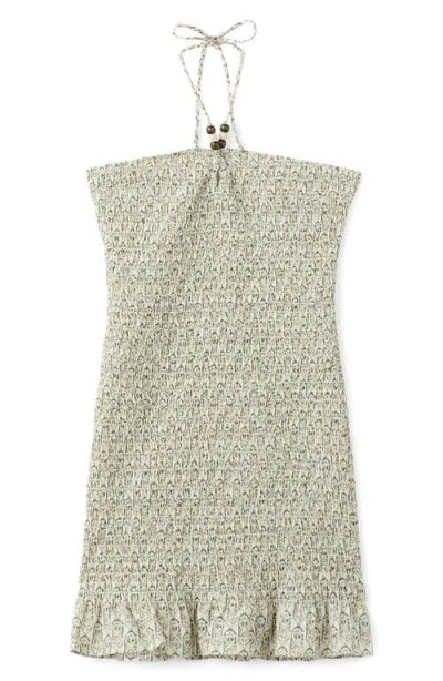 Mango Teen Smocked Metallic Halter Neck Minidress In Green
